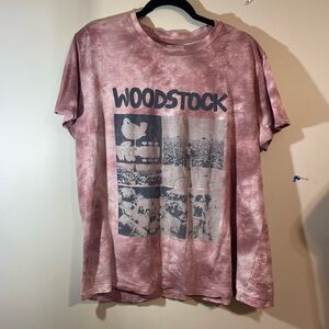 Maurices Woodstock Tee Womens Large Tie Dye Pink‎ Short Sleeve Graphic